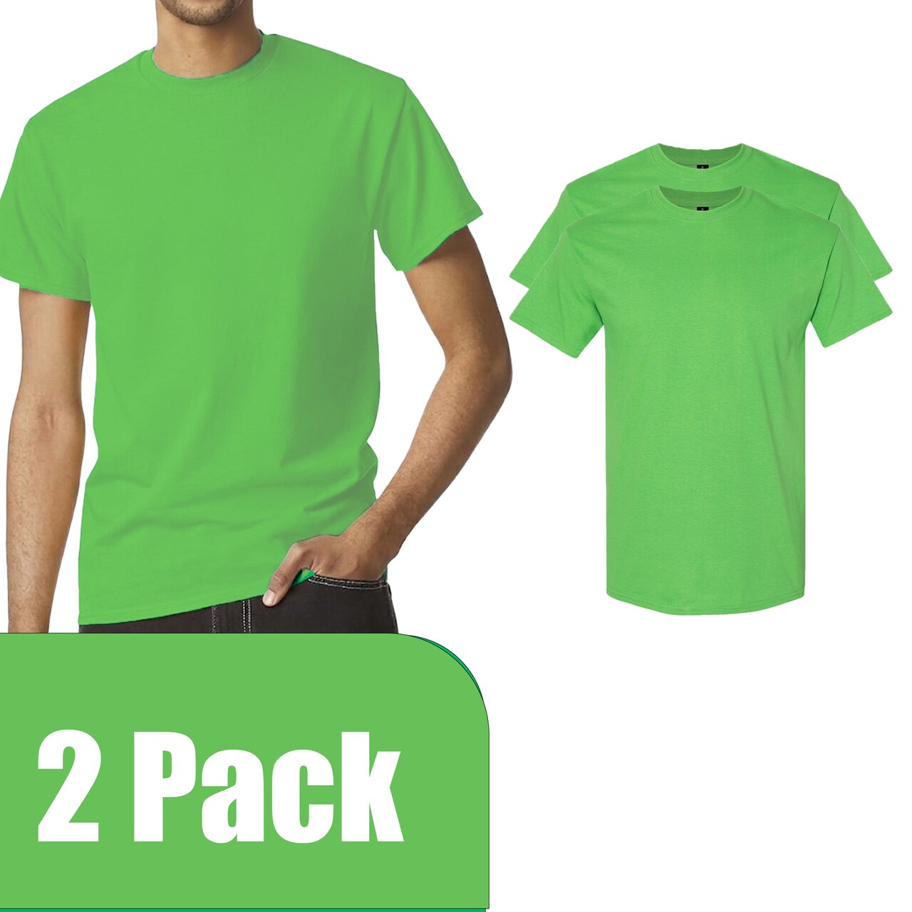 Gildan Heavy Cotton Short Sleeve T-Shirt Craft Bundle, Electric Green Unisex Crewneck Blanks for DIY Printing